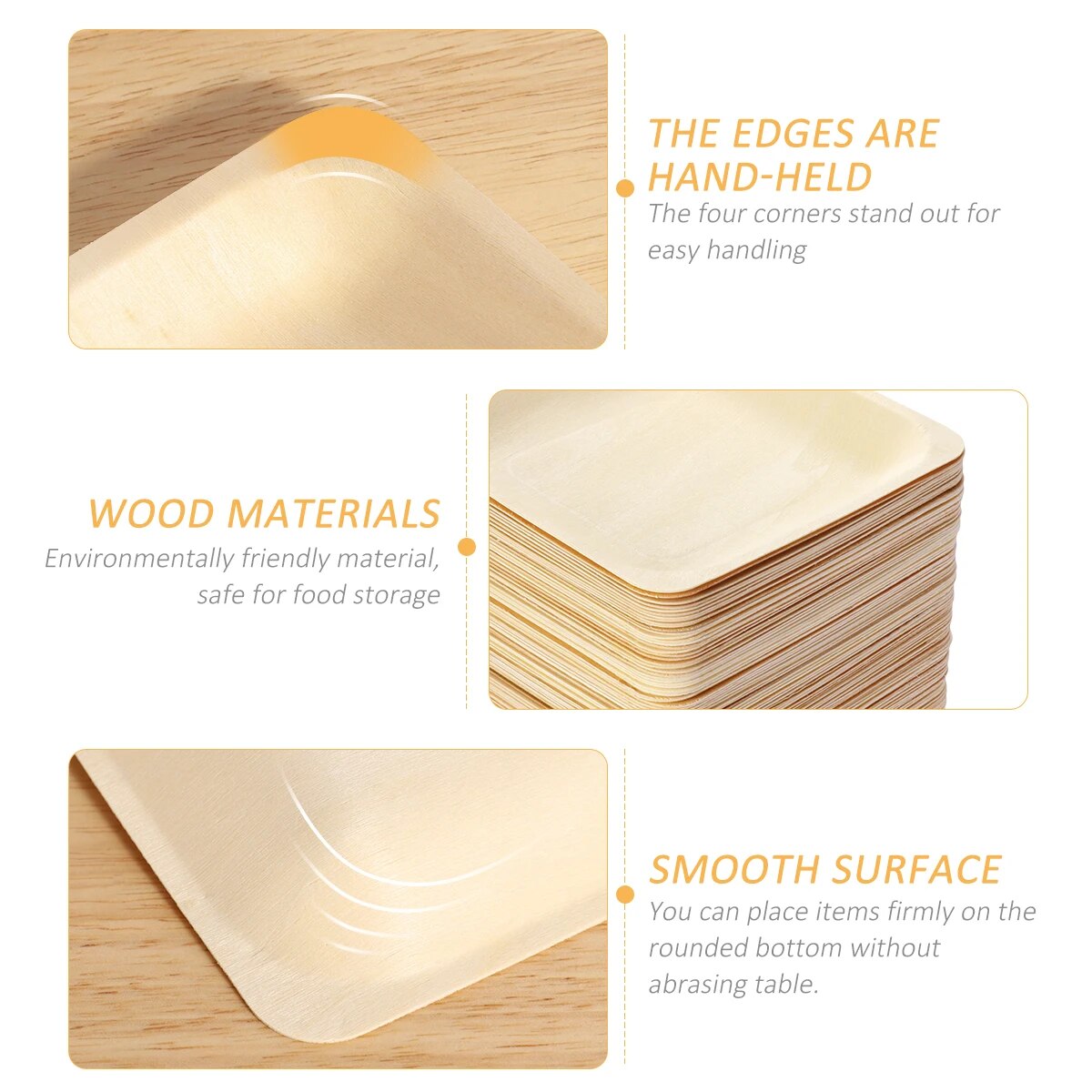 50/100pcs Square Disposable Wooden Plate and Spoon Party Plates Tableware for Wedding Restaurant Picnic Birthday 140x140mm